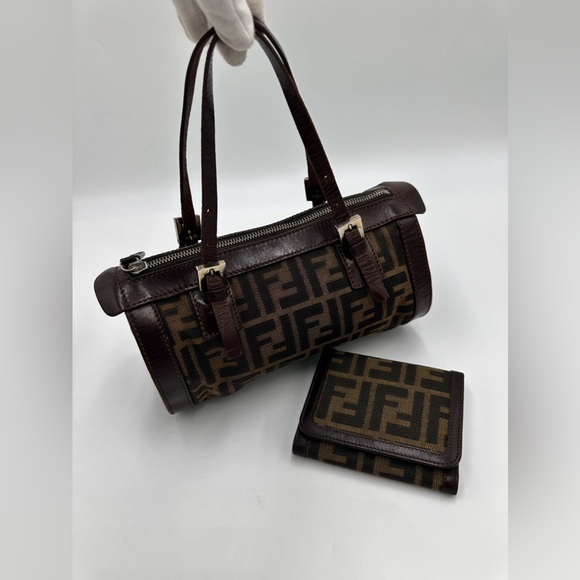 FENDI Zucca Mini Boston Handbag and Compact Wallet - Picture 11 of 14